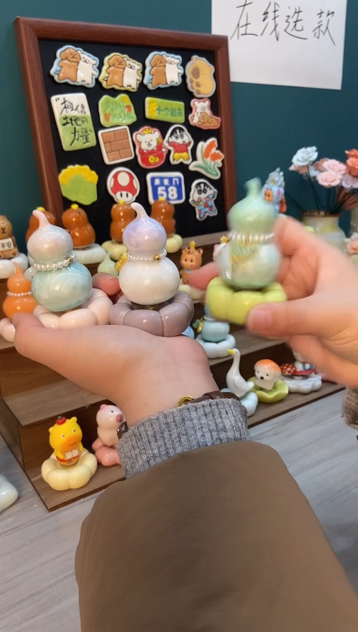 摆件陶夭*粉色 紫色 绿色葫芦景德镇陶瓷摆件3个装