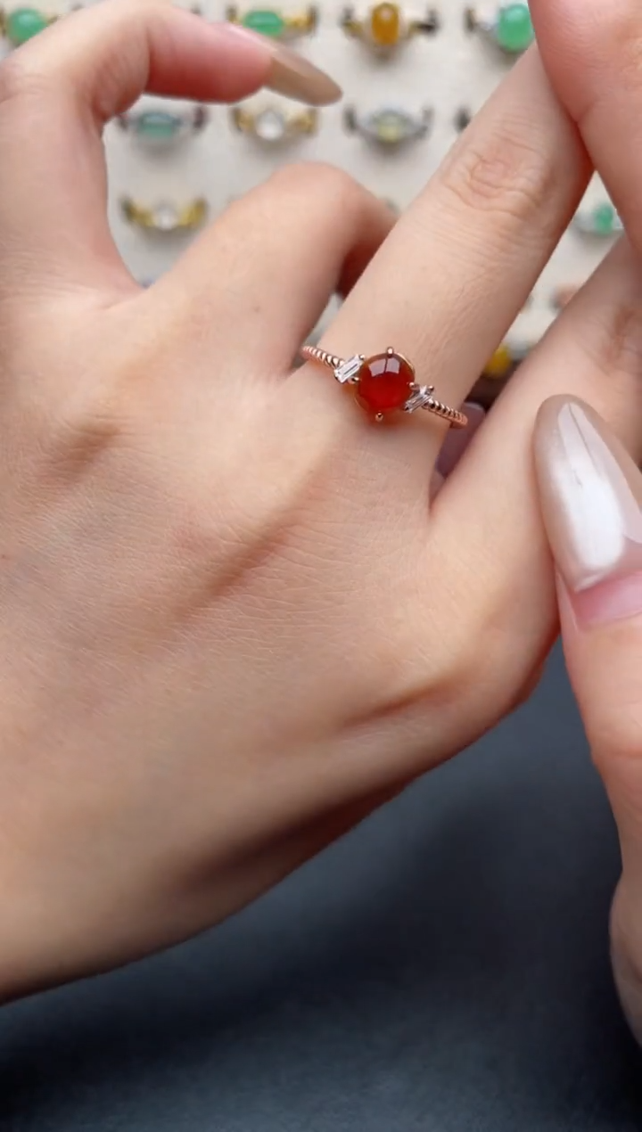 银S925镶嵌戒指翡翠一物一证一礼盒