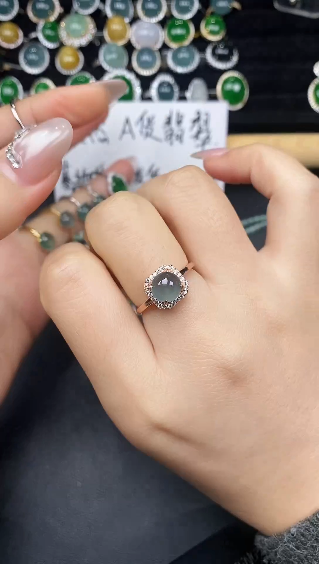 银S925镶嵌戒指翡翠7837