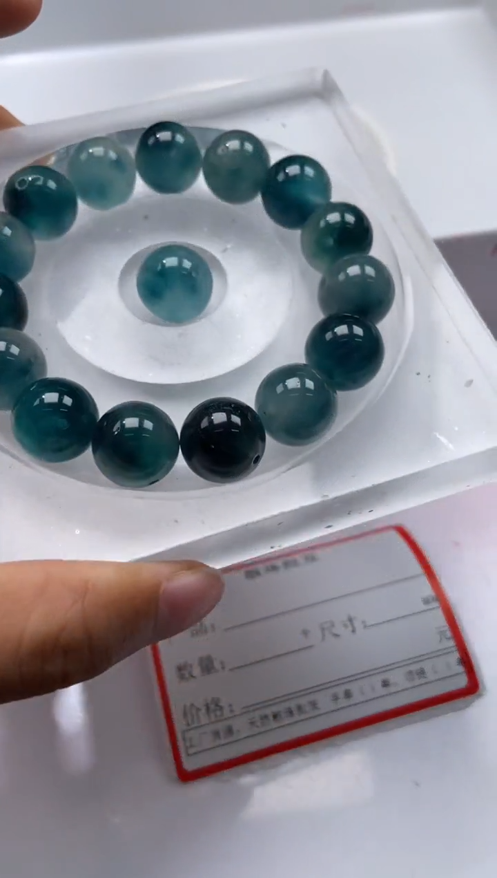 颈饰未镶嵌石英岩玉W504-老蓝水飘花14mm*2颗