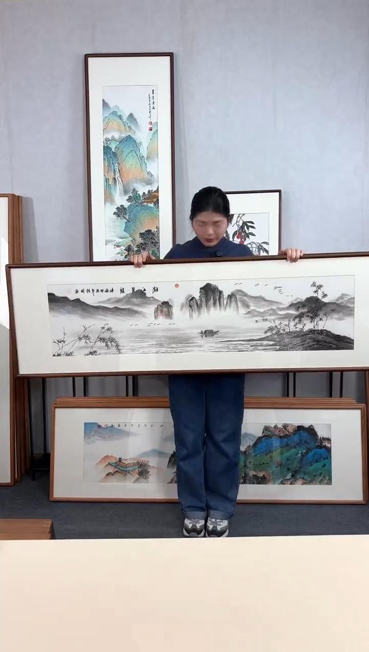 【闪购商品】国画手绘*漓江晨韵*52*172cm实木框