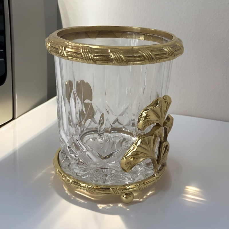 博瑞奇复古黄铜笔筒银杏叶收纳桶客厅玄关桌面装饰摆件（09169）