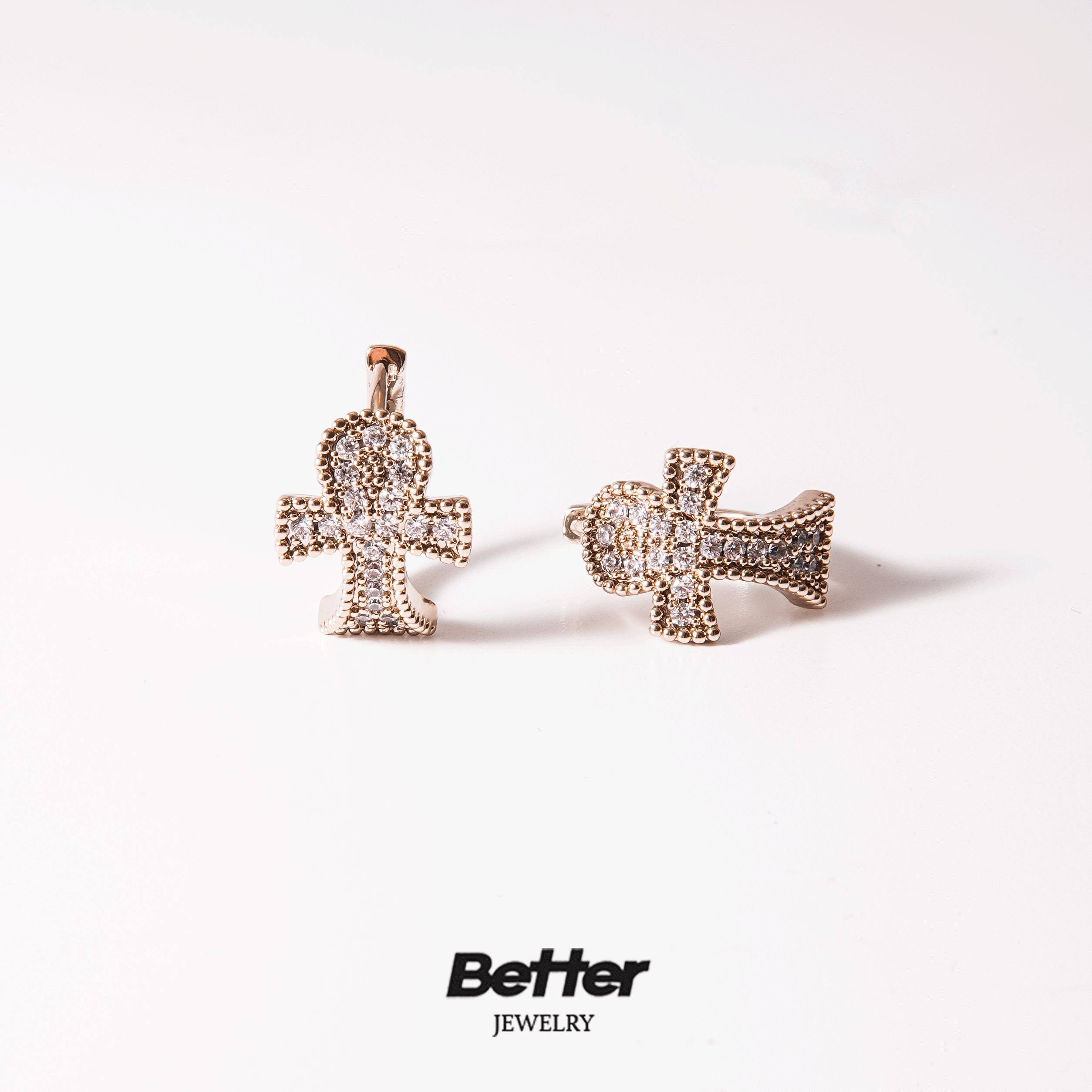 铜合金耳饰 H503 咖色教堂十字架耳钉