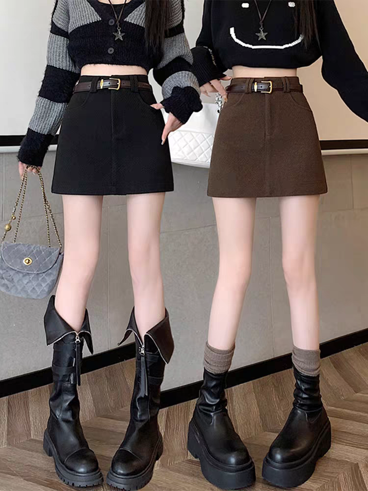 601-多巴胺显瘦短裙半身裙高腰秋冬毛呢显瘦百搭裙子短裙