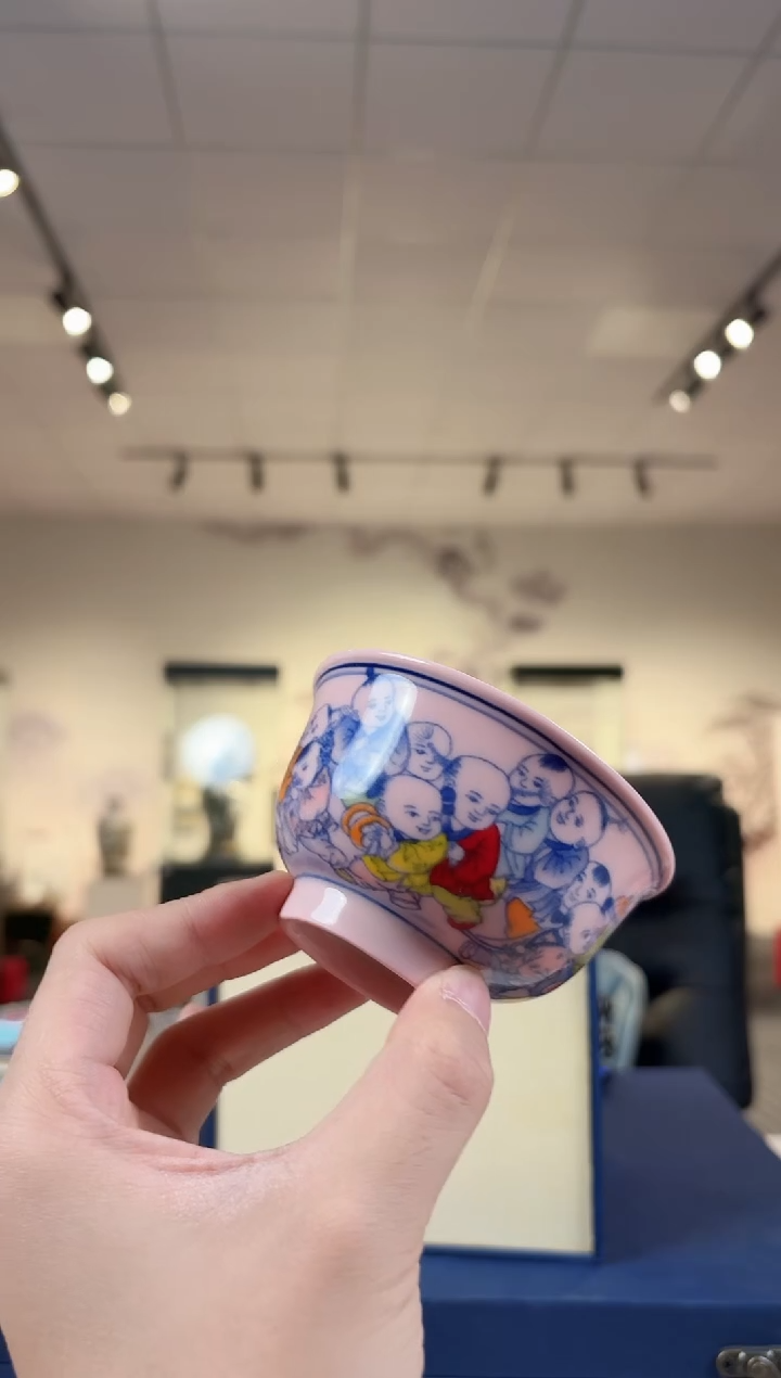 杯子陶瓷红稀3.5英寸十八才子茶碗+礼盒