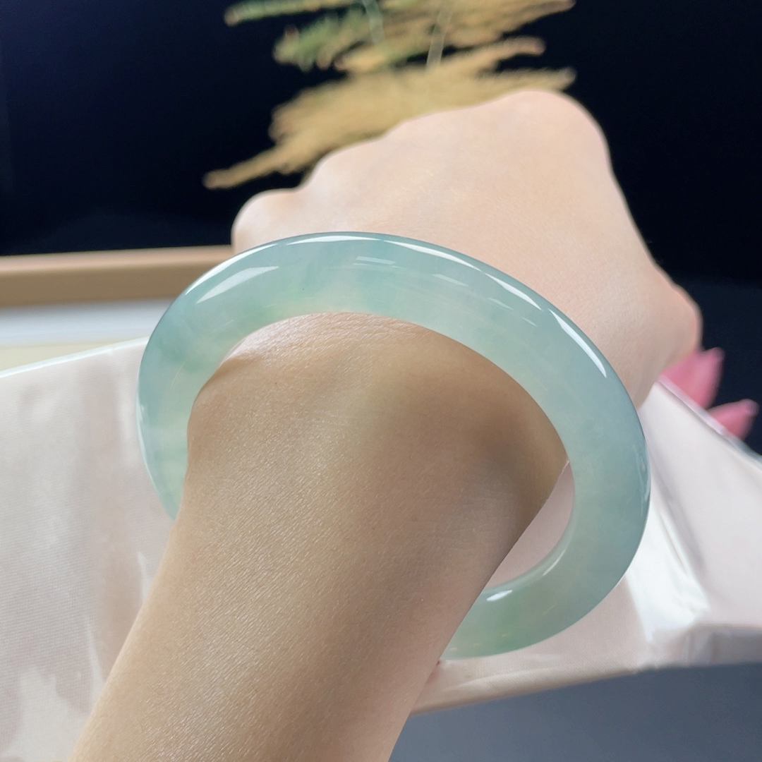 纯天然缅甸A货翡翠手镯冰晴圆条11847