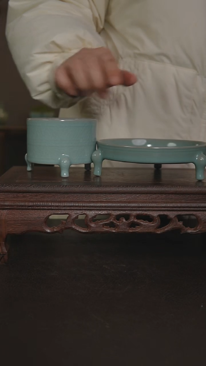 摆件陶三足炉+三足笔洗