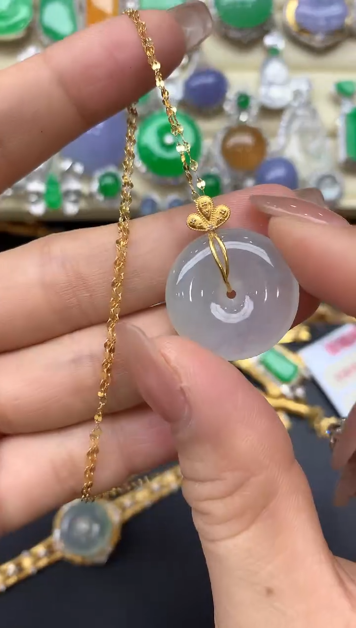 颈饰18K金镶嵌翡翠228-中国好珍宝