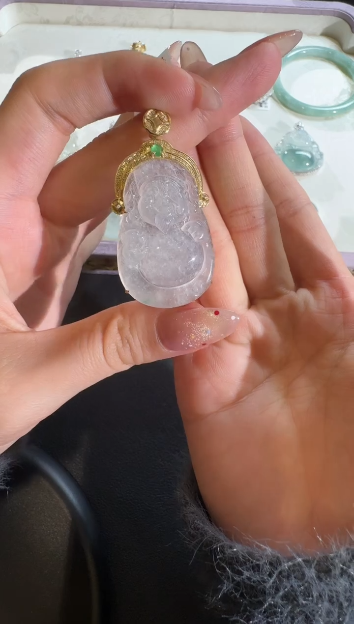 【闪购商品】翡翠吊坠(不含链)18K金镶嵌【源头工厂】钻石镶嵌