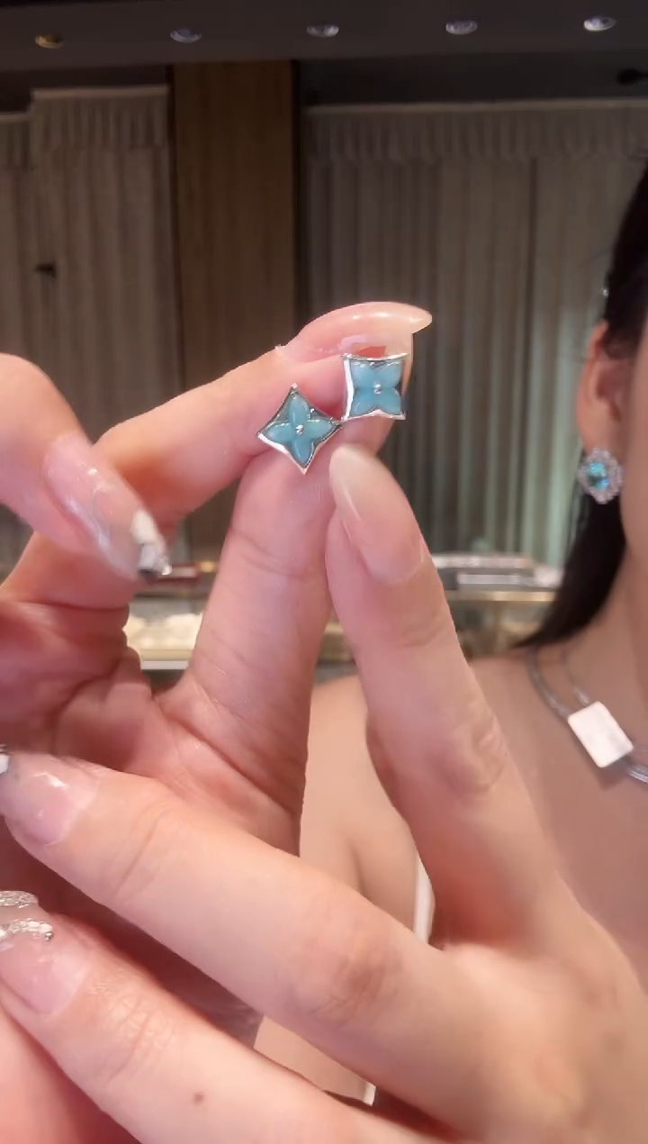 铂Pt950镶嵌耳饰天河石老花