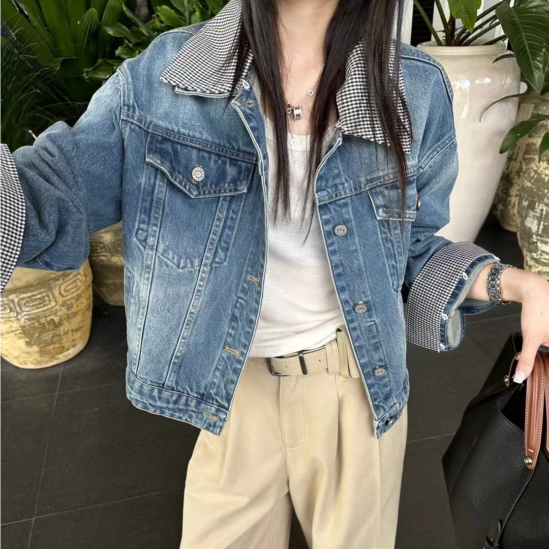 仓美美女装-撞色拼接设计款牛仔外套