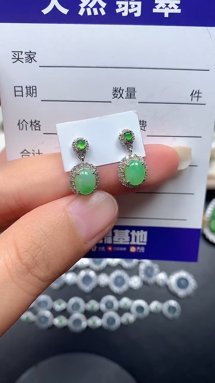 银S925镶嵌翡翠耳饰99