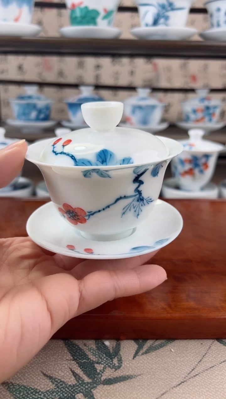 微瑕山茶花150ml三才盖碗