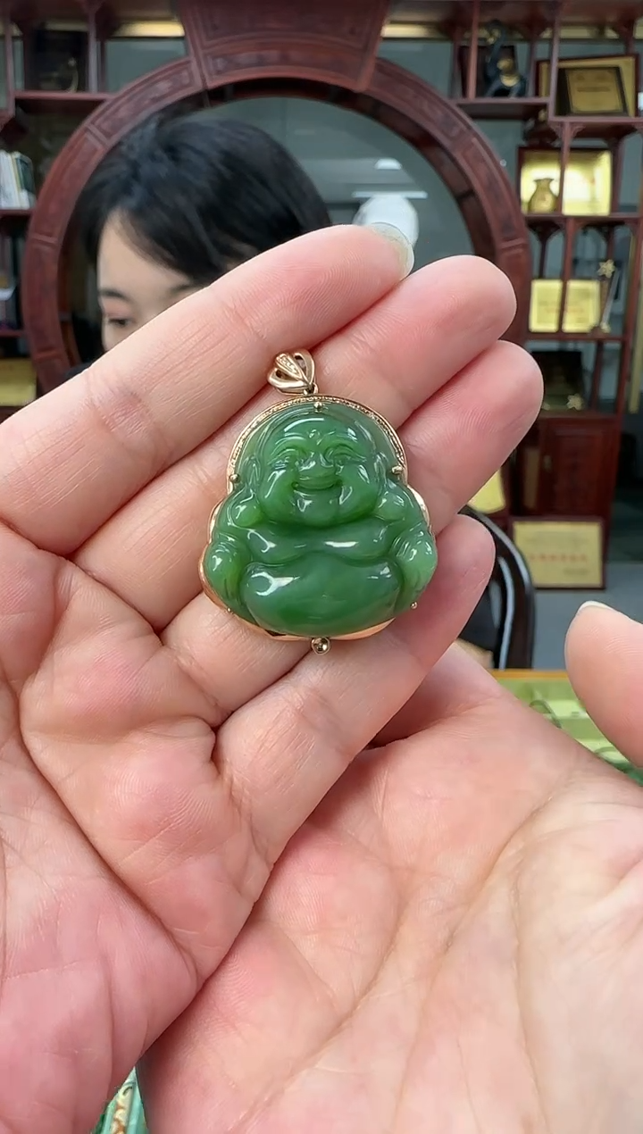 【闪购商品】和田玉吊坠18K金镶嵌0122-024微瑕