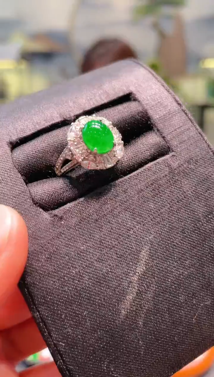 【闪购商品】翡翠戒指银S925镶嵌天然A货翡翠A5