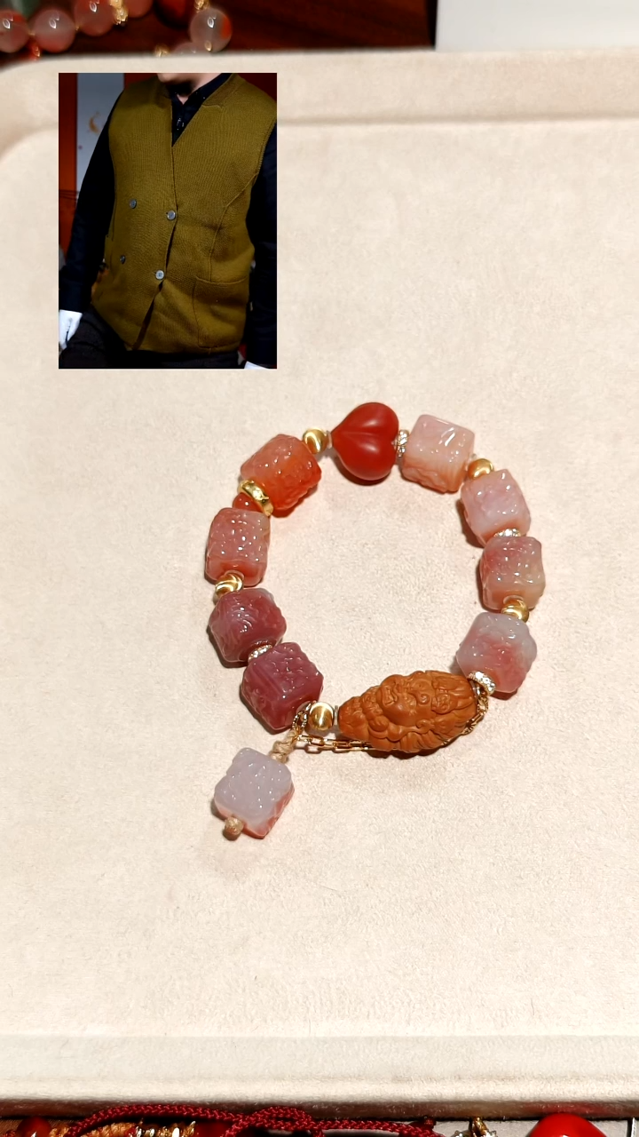 银S925镶嵌手链玛瑙/玉髓咖*咖手链