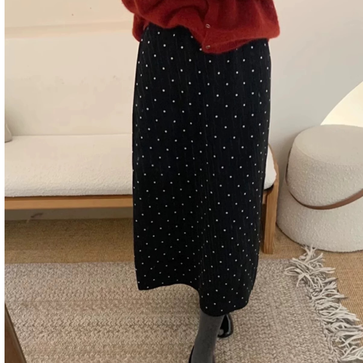 221秋冬加绒半身裙高腰INS风波点碎花开叉格子裙子气质松紧带百搭