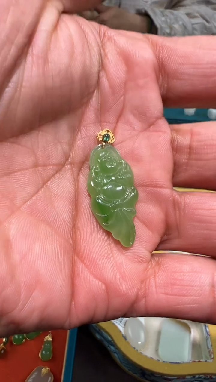 【闪购商品】和田玉吊坠18K金镶嵌和田玉吊坠多样性发货拍一发一