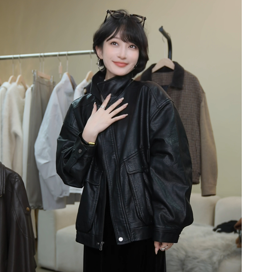 【BILU VTG】299|YS155300立领肌理感皮衣夹克BL20251044 