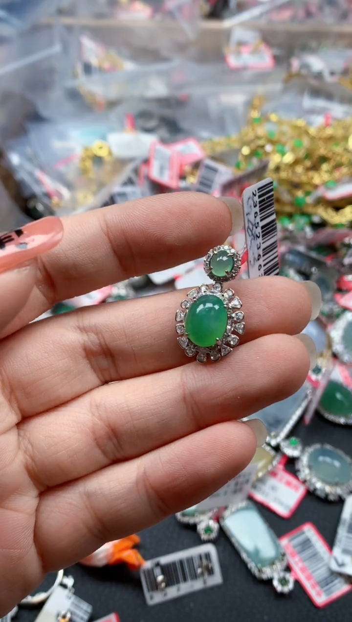 银S925镶嵌戒指翡翠天然A货缅甸翡翠