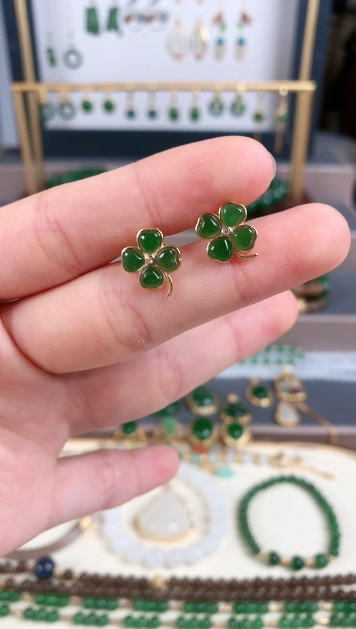 银S925镶嵌和田玉耳饰1