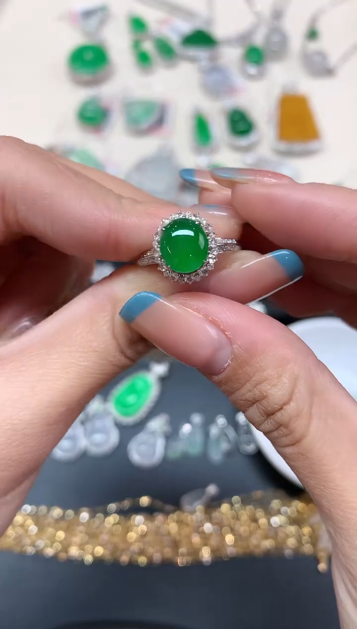 【闪购商品】翡翠戒指18K金镶嵌戒指A518|11800