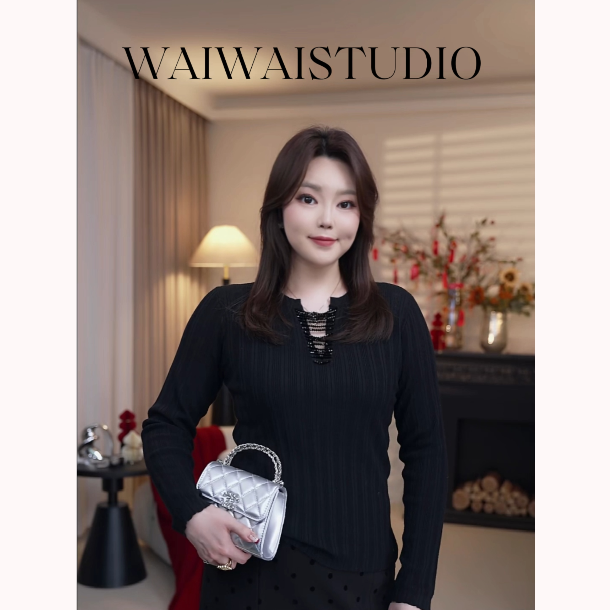 【珍妮的旅途】显瘦格雷系芭蕾风V领弹力针织衫 25SL004