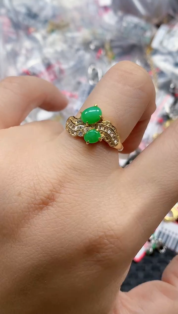 银S925镶嵌戒指翡翠天然A货缅甸翡翠