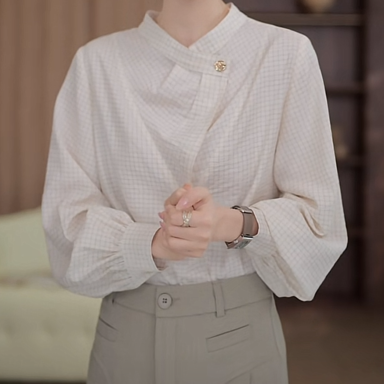 设计感洋气复古格子长袖衬衫女2025新款时尚宽松显瘦轻奢气质衬衣