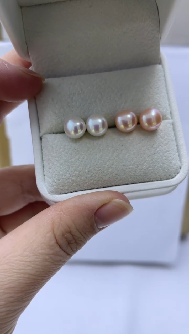 银S925镶嵌耳饰淡水珍珠105两对