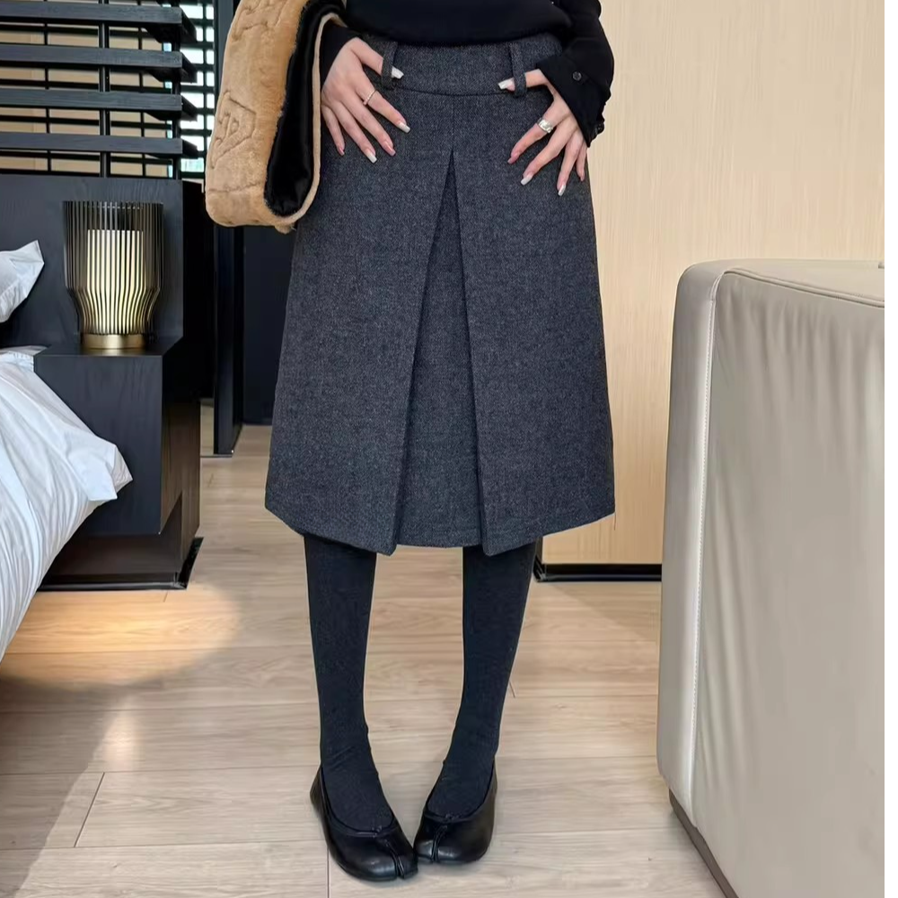 高端货~小众显贵巨好看复古毛呢半身裙女冬季显瘦a字裙中裙