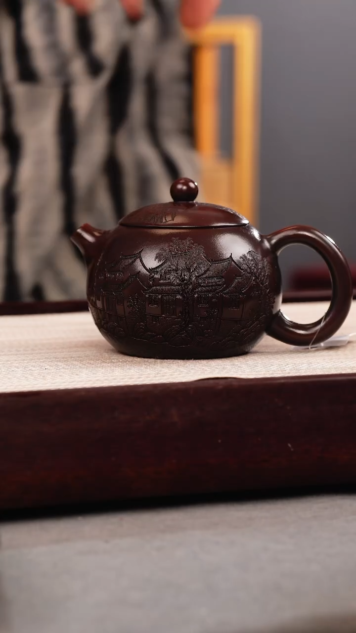 茶壶紫砂古乌泥 西施 楼房