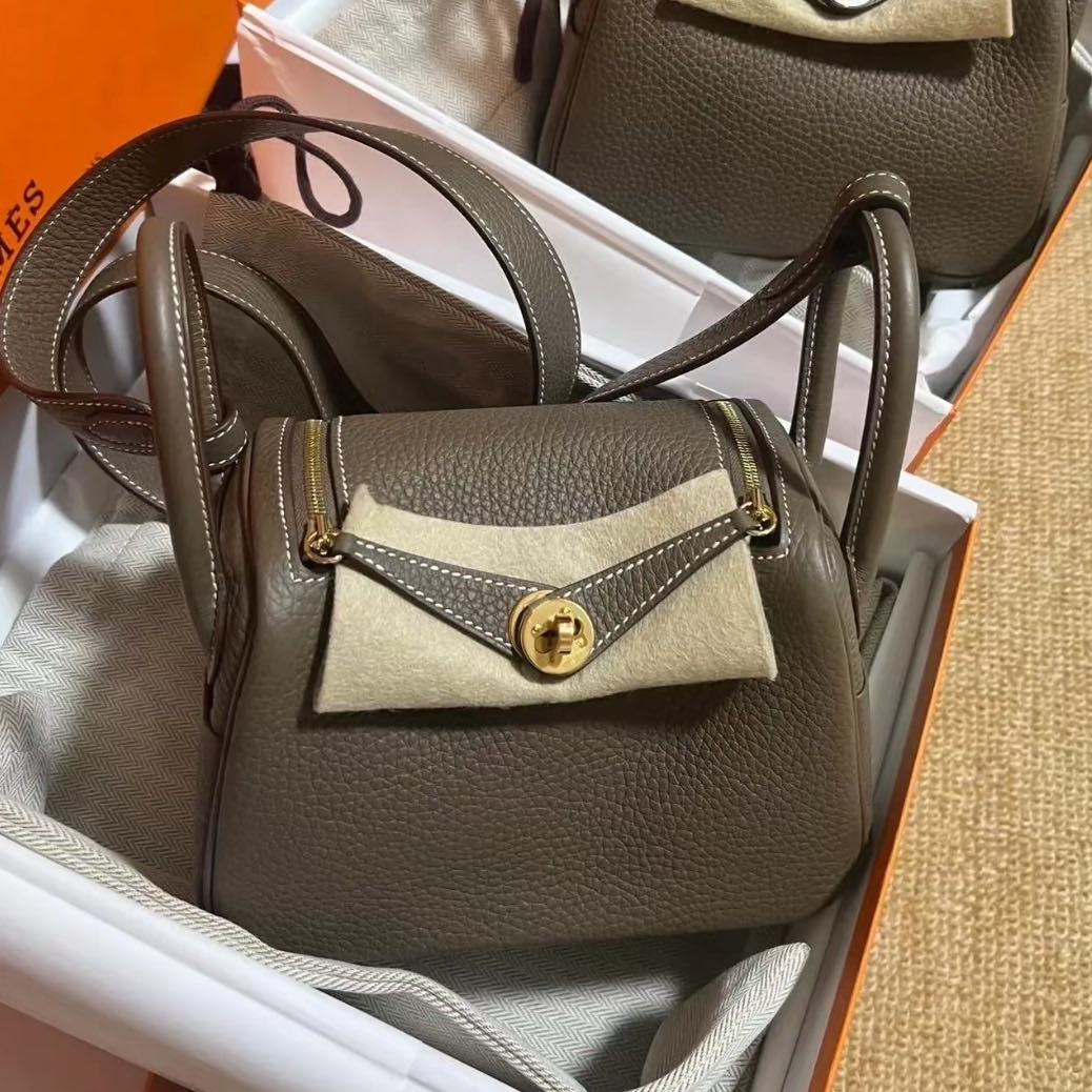 99新 Hermes/爱马仕 大头活动 Lindy Mini 18大象灰 TC皮 W刻包