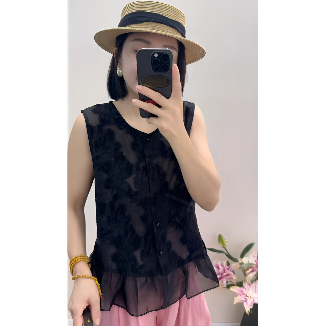 蕾丝烧花工艺 休闲风中式INS风设计师时尚套装无袖百搭极简风背心