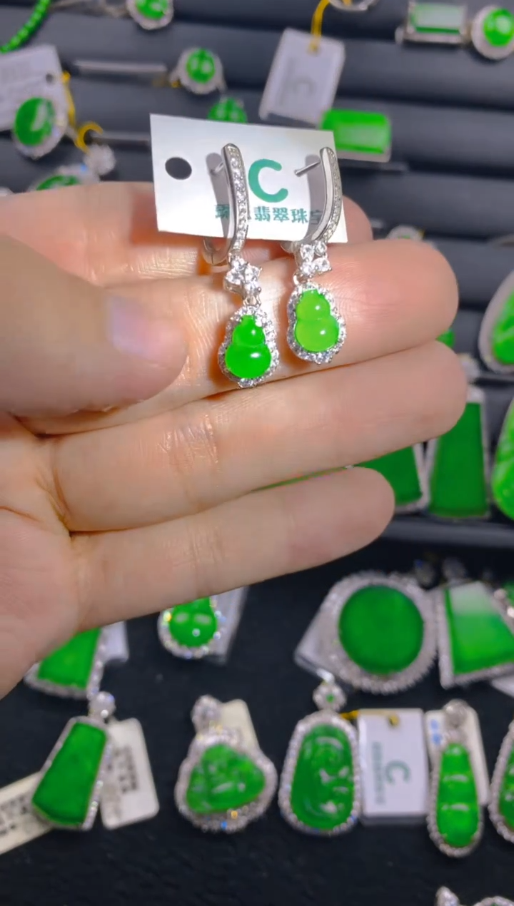 【闪购商品】翡翠耳饰银S925镶嵌111111111