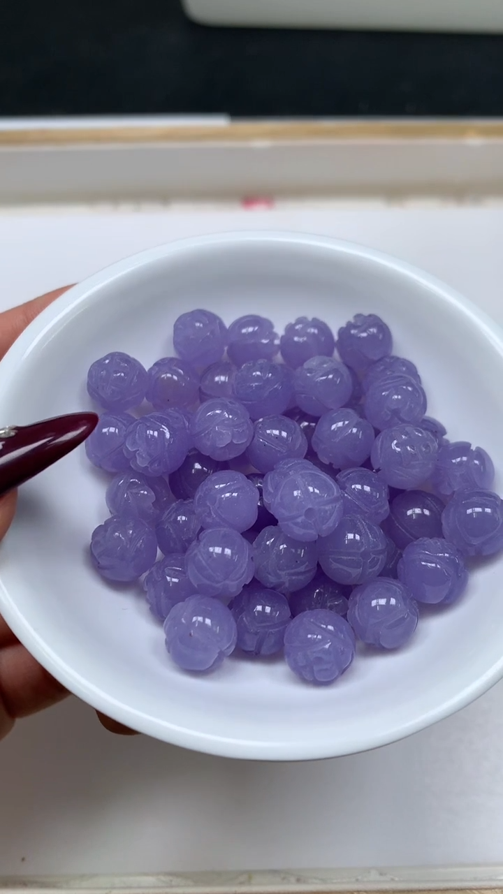 未镶嵌散珠玛瑙/玉髓A1745 蓝紫 莲花珠 10mm 10个9.9元