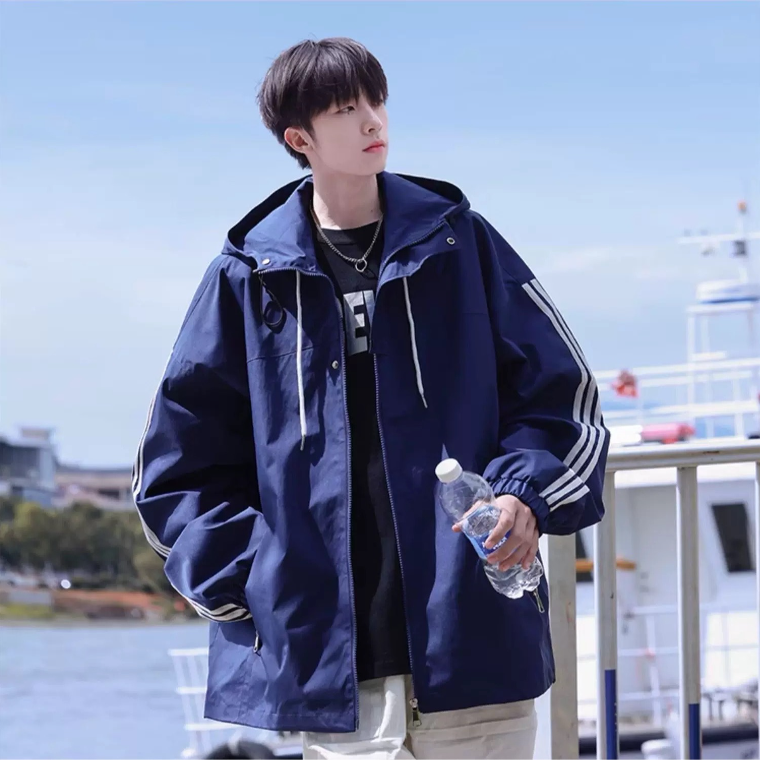 【JK533】春秋学院风简约百搭休闲宽松连帽外套