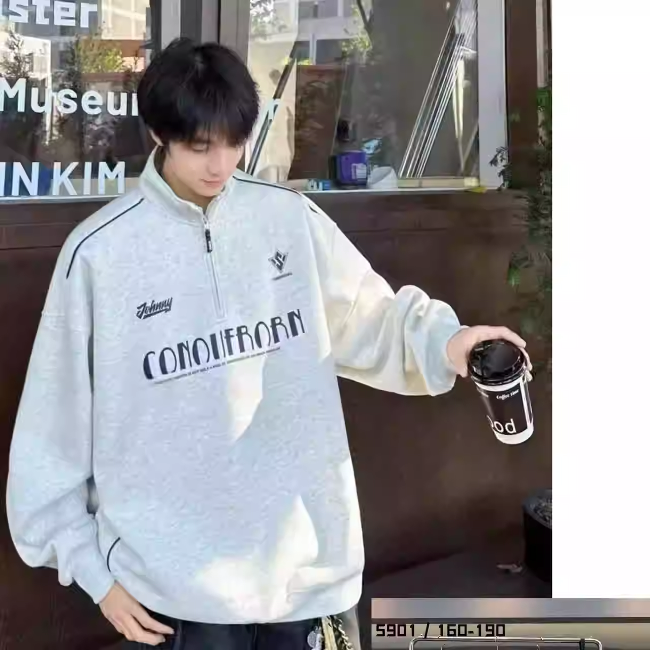 冬款加绒字母CONOU印花半拉链卫衣  5901（160-190）