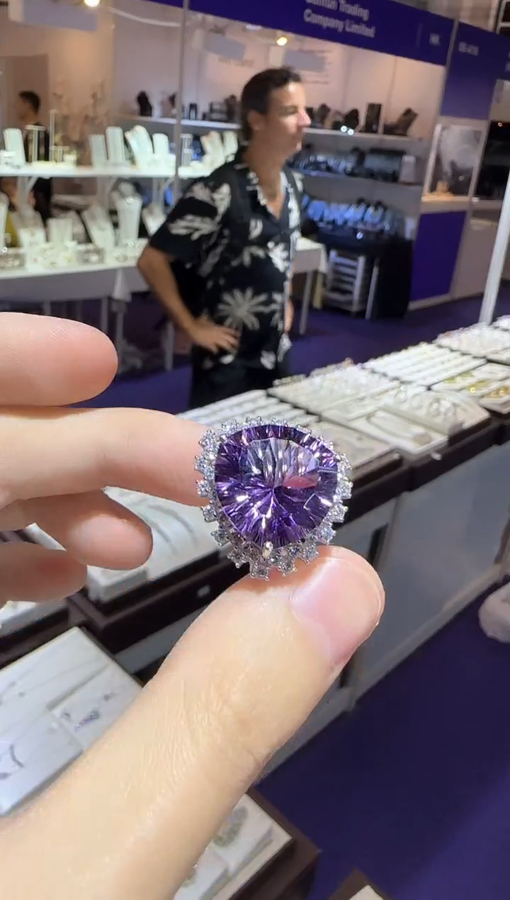 【闪购商品】紫晶戒指银S925镶嵌16mm