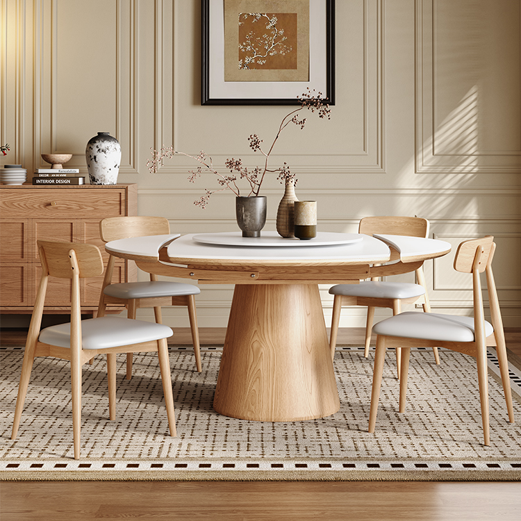 原木风实木折叠餐桌2025新款伸缩可变圆桌简约家用小户型吃饭桌子