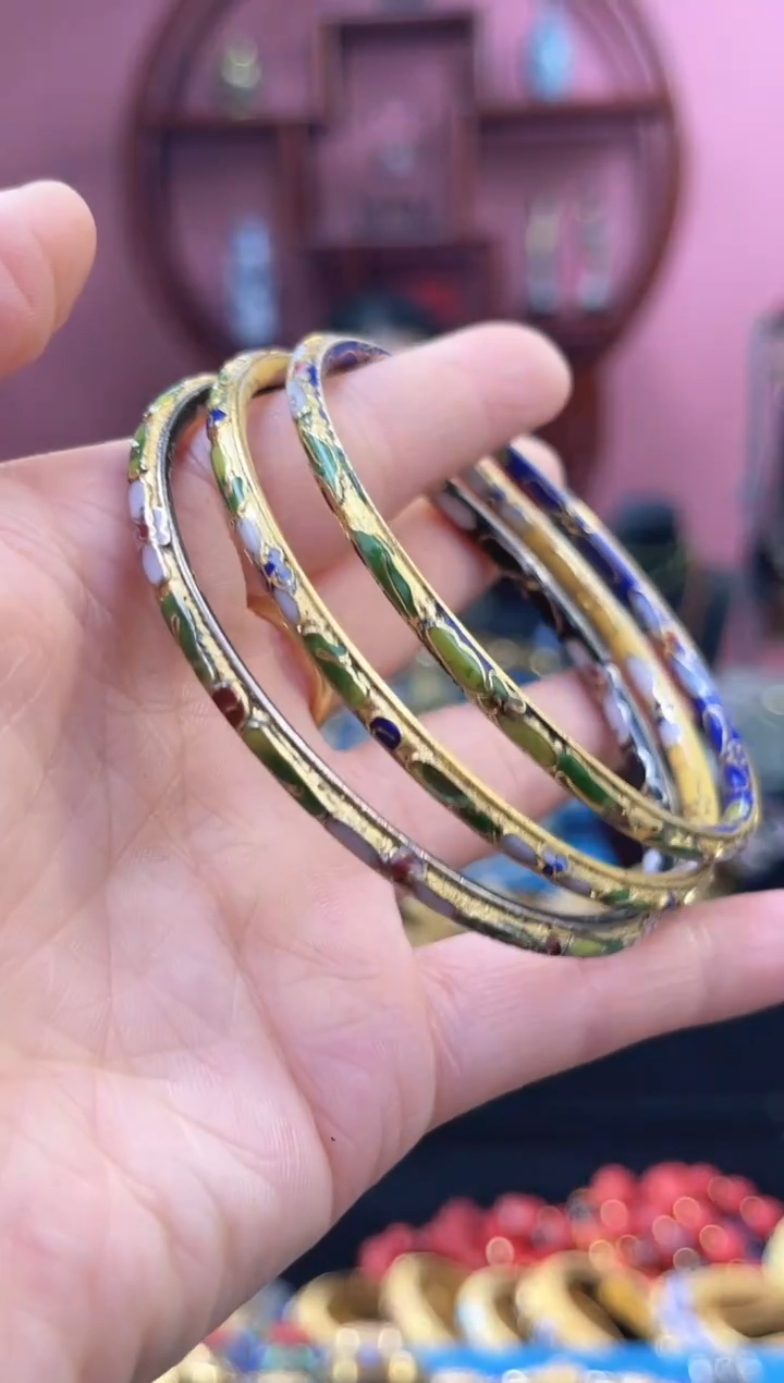 景泰蓝半金地手镯 58-64可戴 三支装