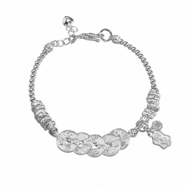 足银手链 碎冰冰五帝铜钱手链 轻奢时尚 Y001