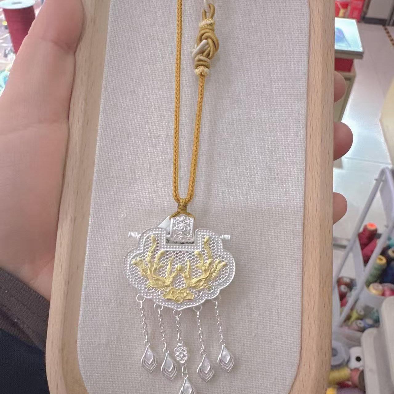 吊坠足银 足银吊坠 双凤和合