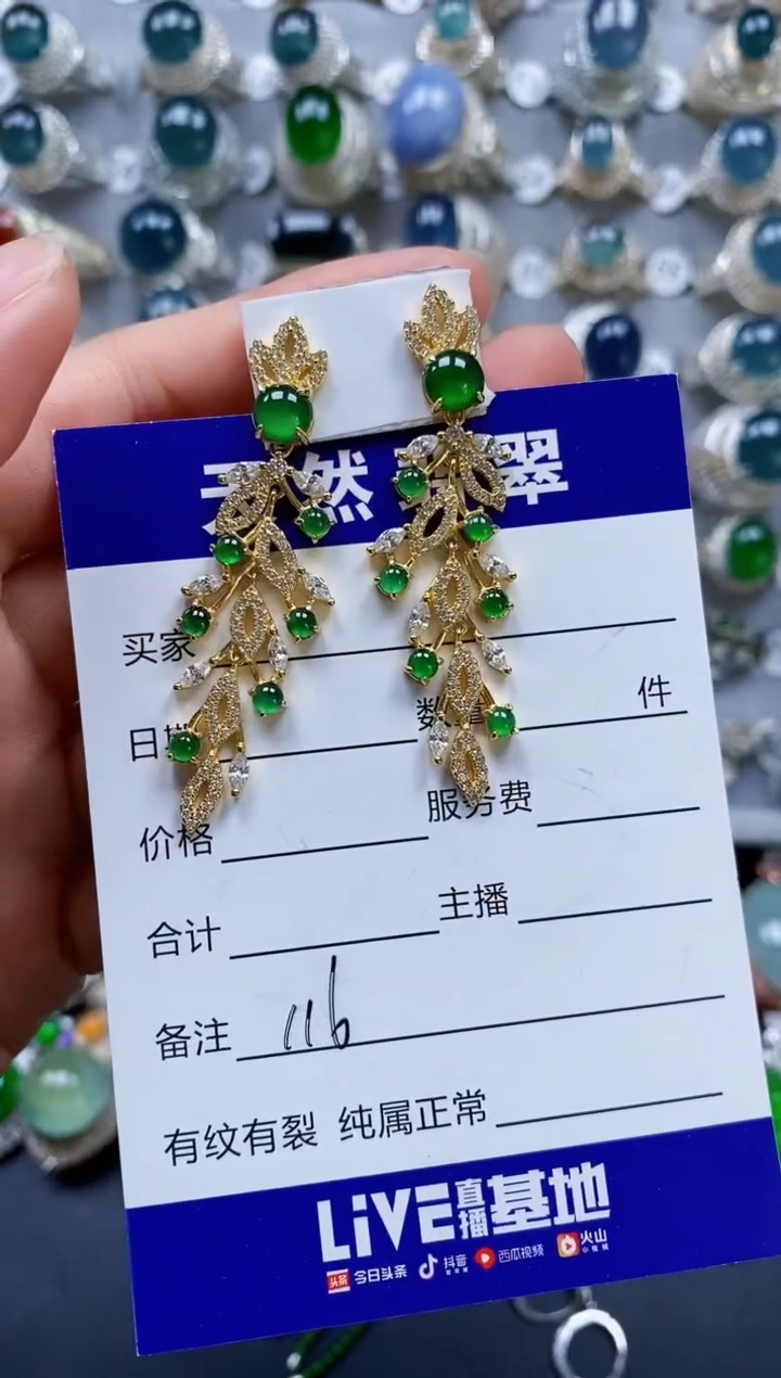 翡翠银S925镶嵌耳饰0116