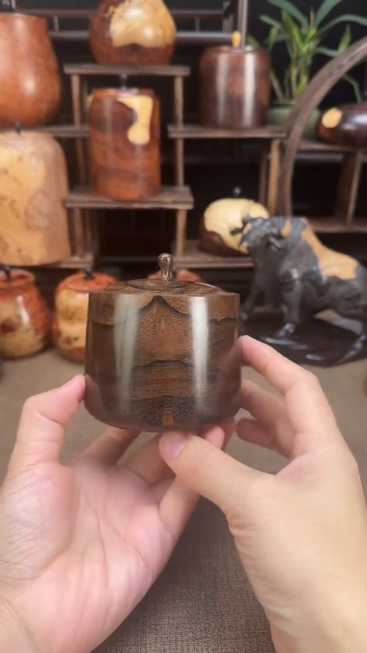 手工木作黑柿木手工车旋茶仓