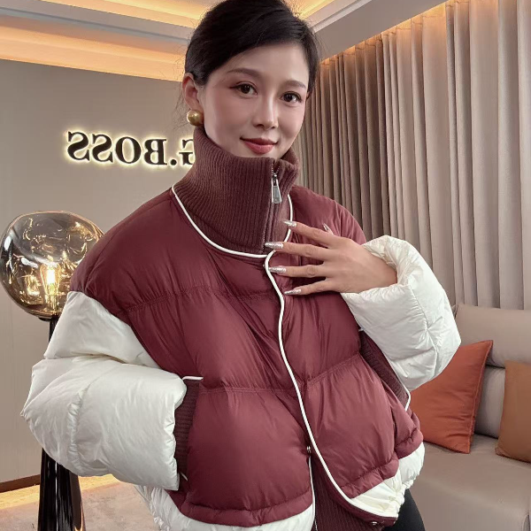 【耿老板6147#S】欧版洋气拼色精致短款设计师款安心绒羽绒服