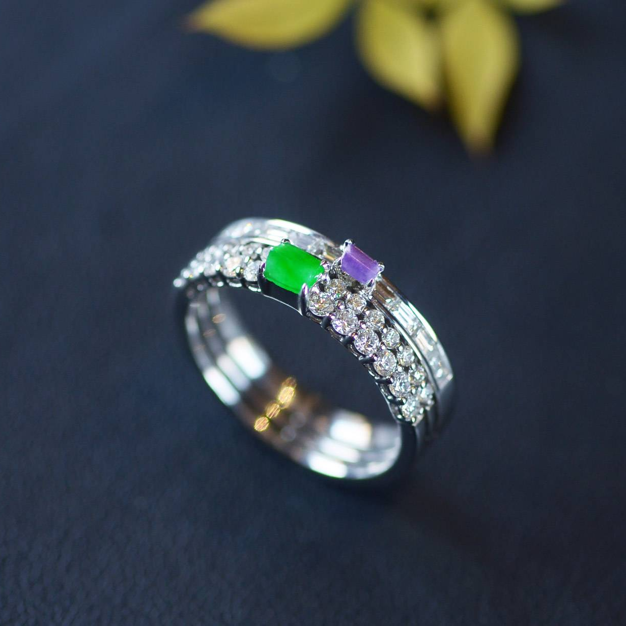 缅甸翡翠A货G18K浓紫翠时尚翡翠戒指