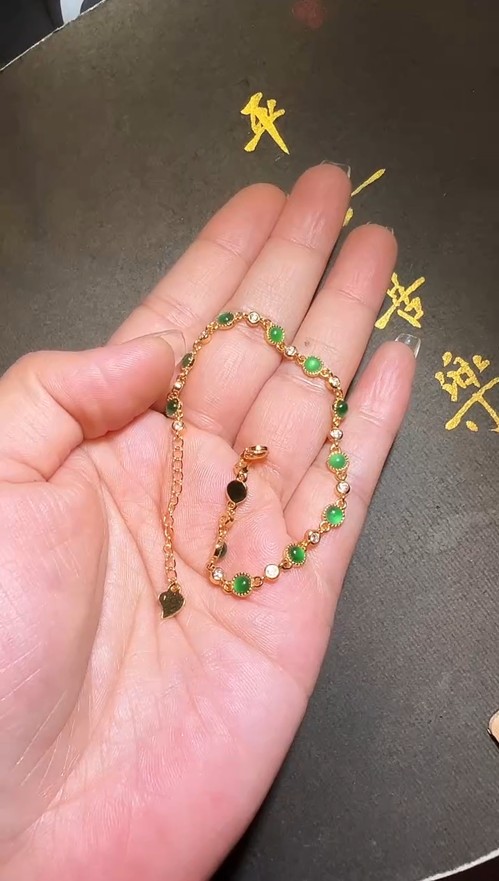 【闪购商品】翡翠手链银S925镶嵌翡翠绿蛋面手链（黄）