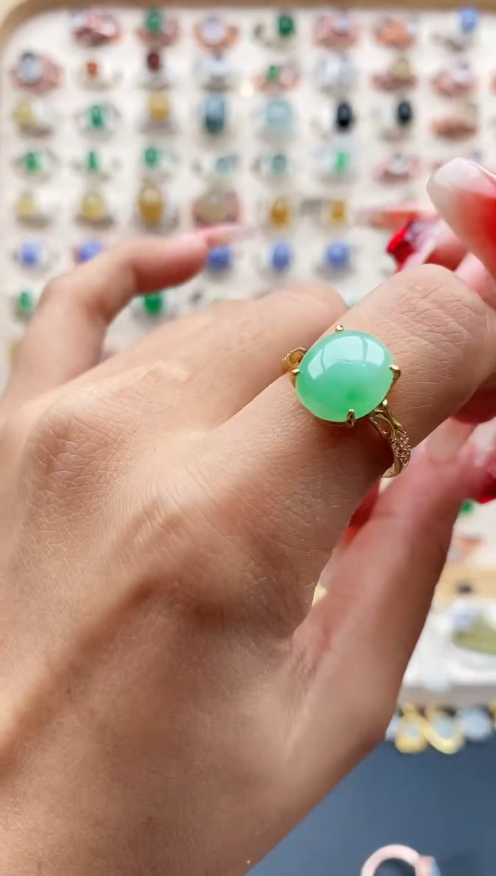 【闪购商品】翡翠戒指银S925镶嵌缅甸天然A货翡翠333  1+4