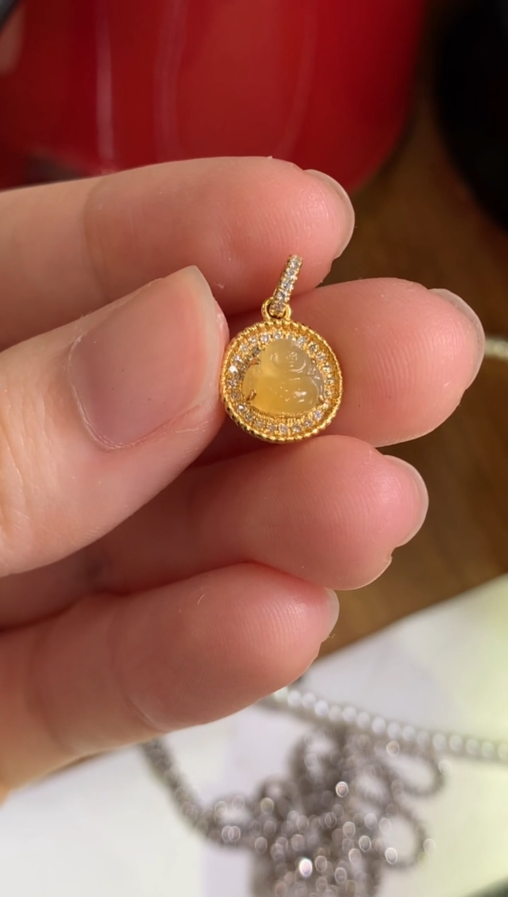 【闪购商品】翡翠18K金镶嵌颈饰黄佛公